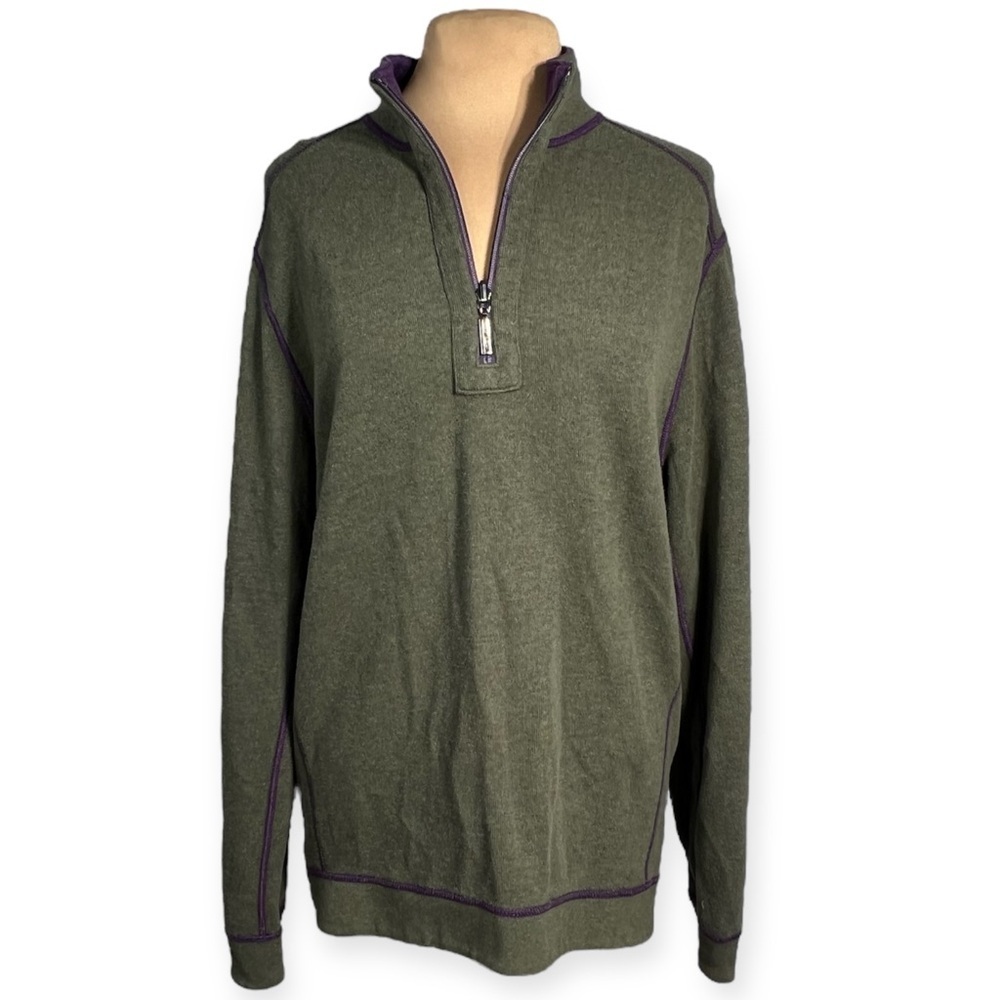 Tommy Bahama Reversible Half-Zip Sweater
Regal Purple/Army Green Men’s Medium - Picture 7 of 15